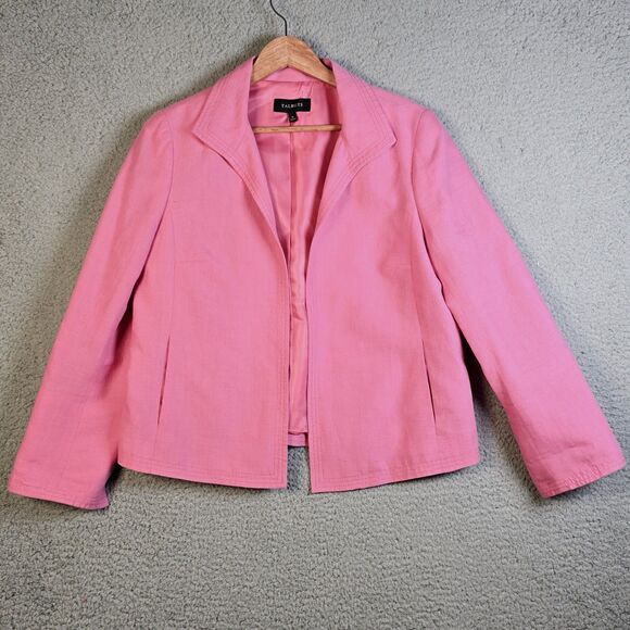 Talbots Womens Blazer 10 Pink Linen Open Classic Work Career Lined Pockets - Picture 14 of 16